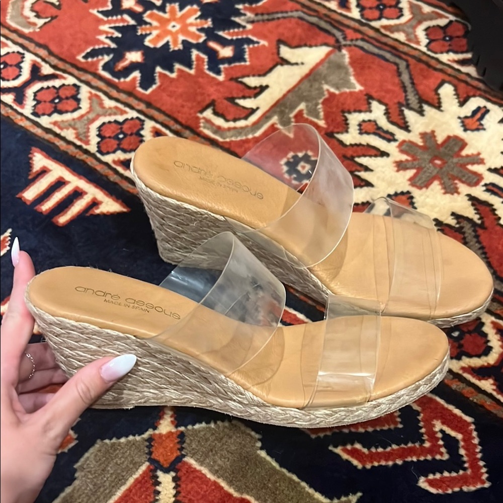 Andre Assous Cream and Tan Espadrille Wedges